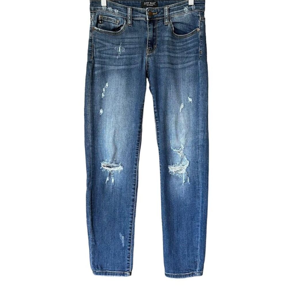 Judy Blue Relaxed Fit Distressed Mid Wash Jeans Womens 9‎ / 29 JB8271DK